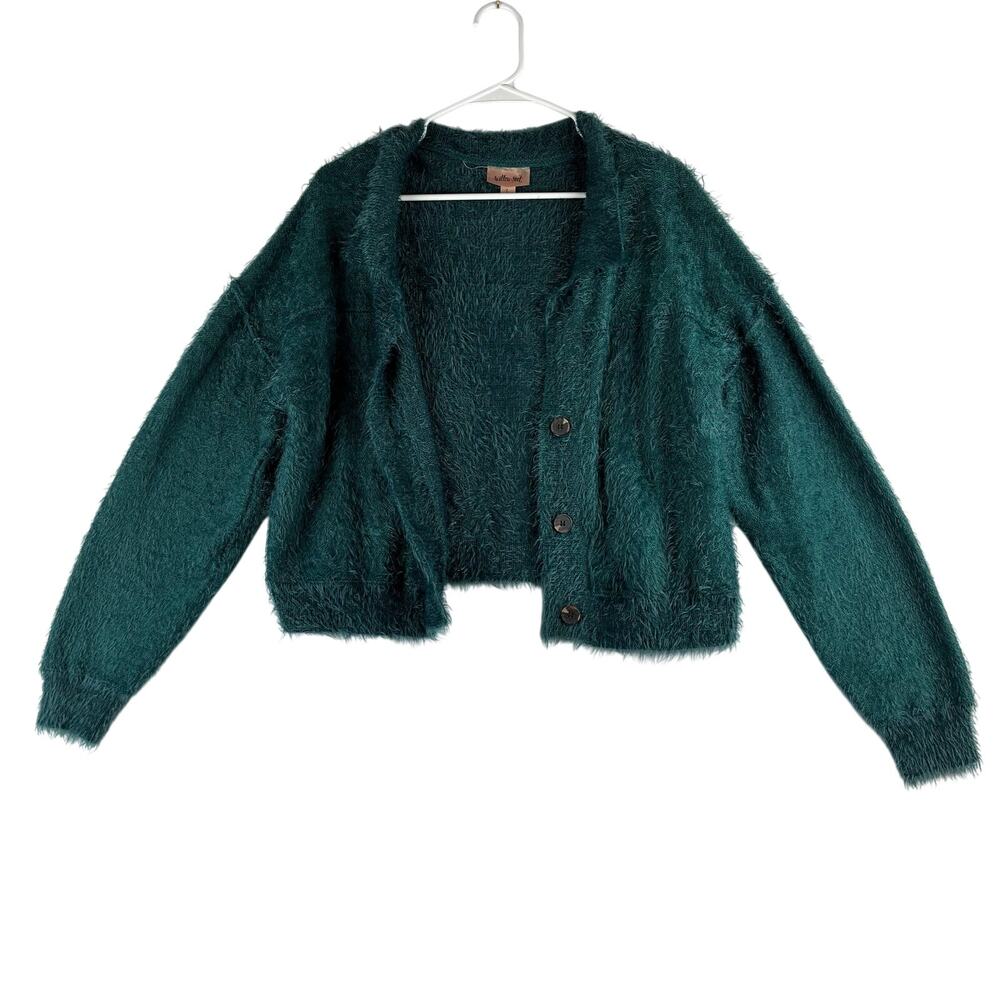 Willow & Root Button Up Crop Cardigan Size Large Collared Fuzzy Eyelash Chenille